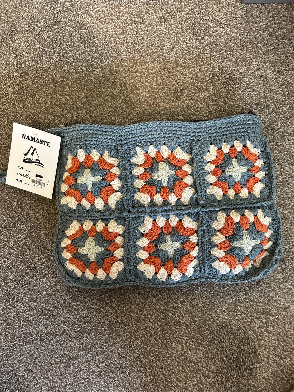 Blue Crochet Granny Square Clutch Bag
